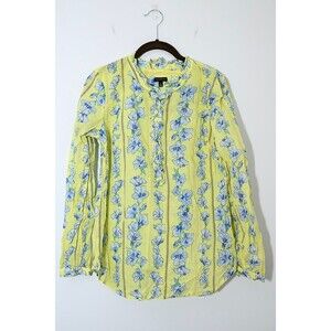 Talbots button up Shirt S Yellow Floral Cottage Office Casual Popover Spring